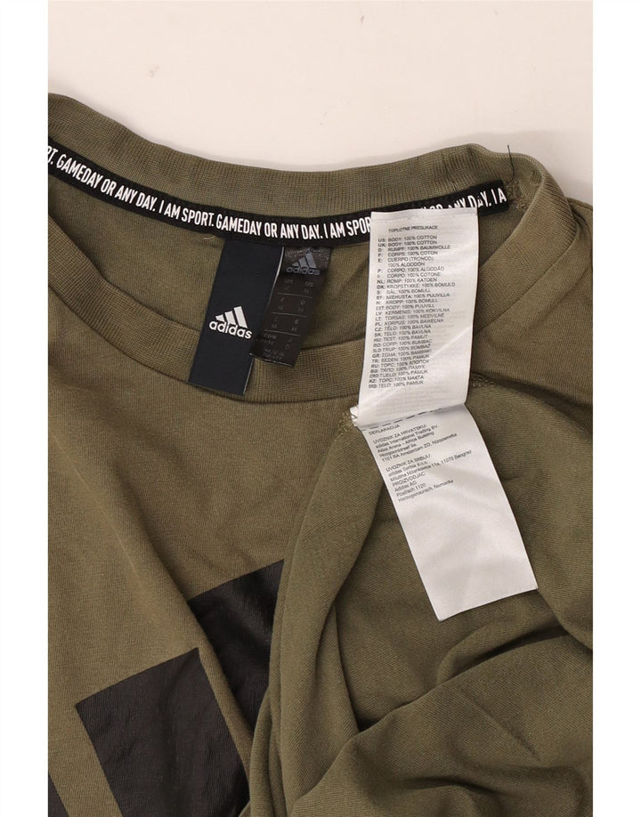Adidas Hombre Camiseta Gráfica Top Medium Khaki Algodón