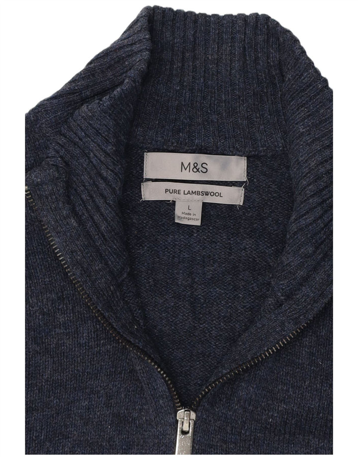 Marks & Spencer Jersey con cuello y cremallera para hombre, talla grande, azul marino, clásico