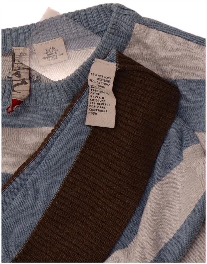 QUIKSILVER Jersey de cuello redondo para hombre, suéter grande de acrílico a rayas azules