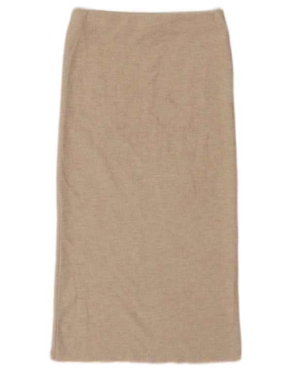 Zara Mujer Falda Midi De Cintura Alta Pequeña W26 Poliéster Beige