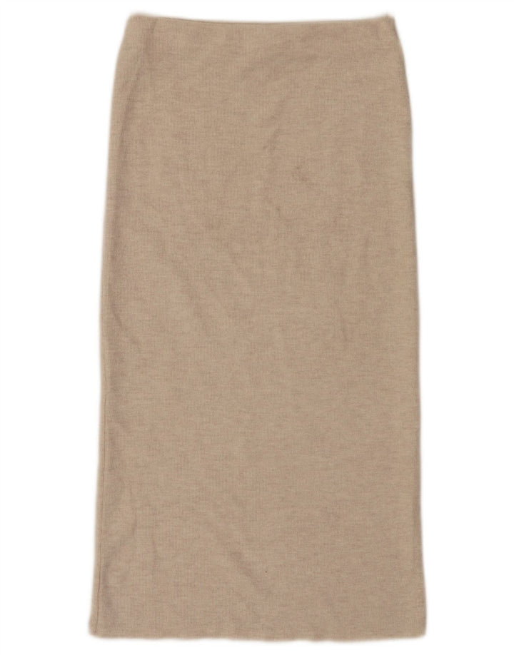 Zara Mujer Falda Midi De Cintura Alta Pequeña W26 Poliéster Beige