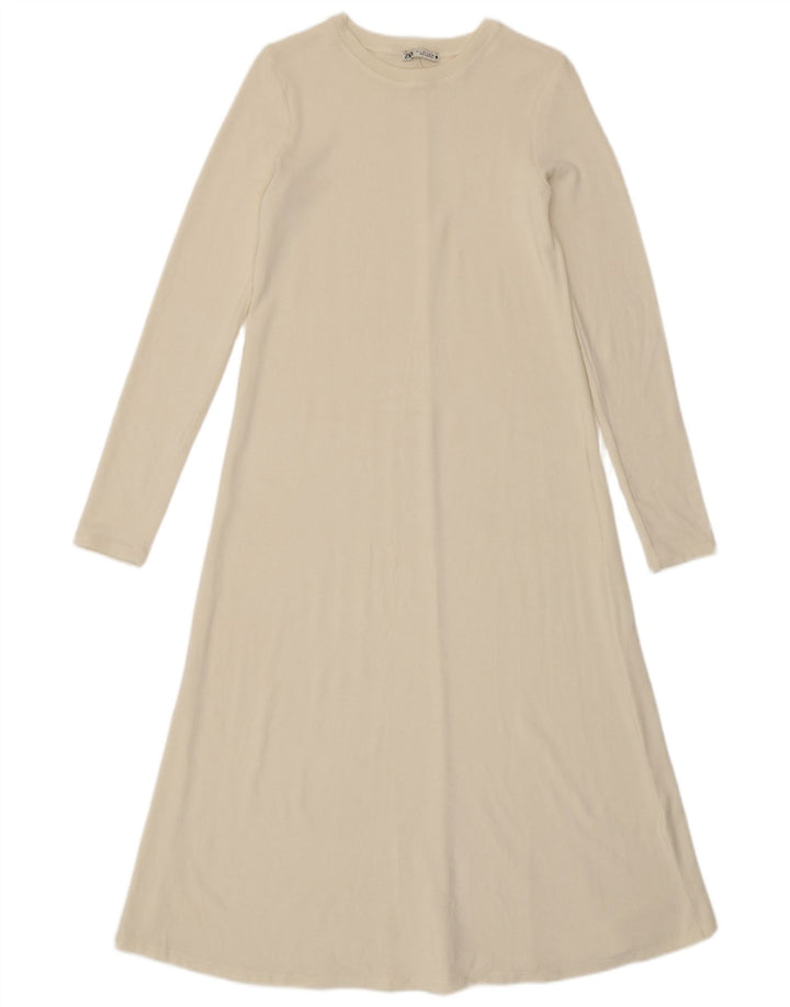 Zara Mujer Maxi Vestido Jersey UK 10 Small Blanco
