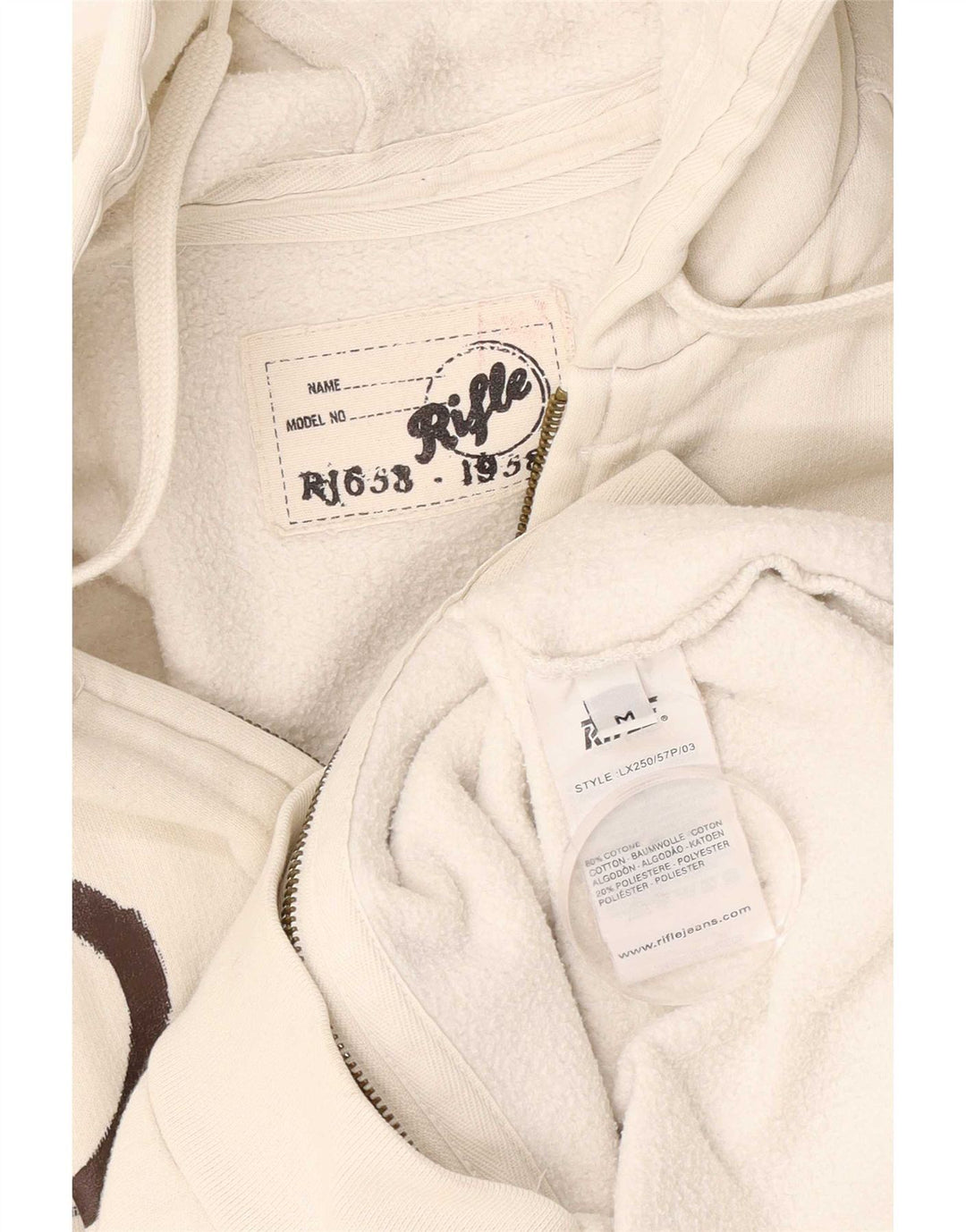 Rifle Sudadera con capucha y cremallera gráfica para hombre Algodón blanco mediano