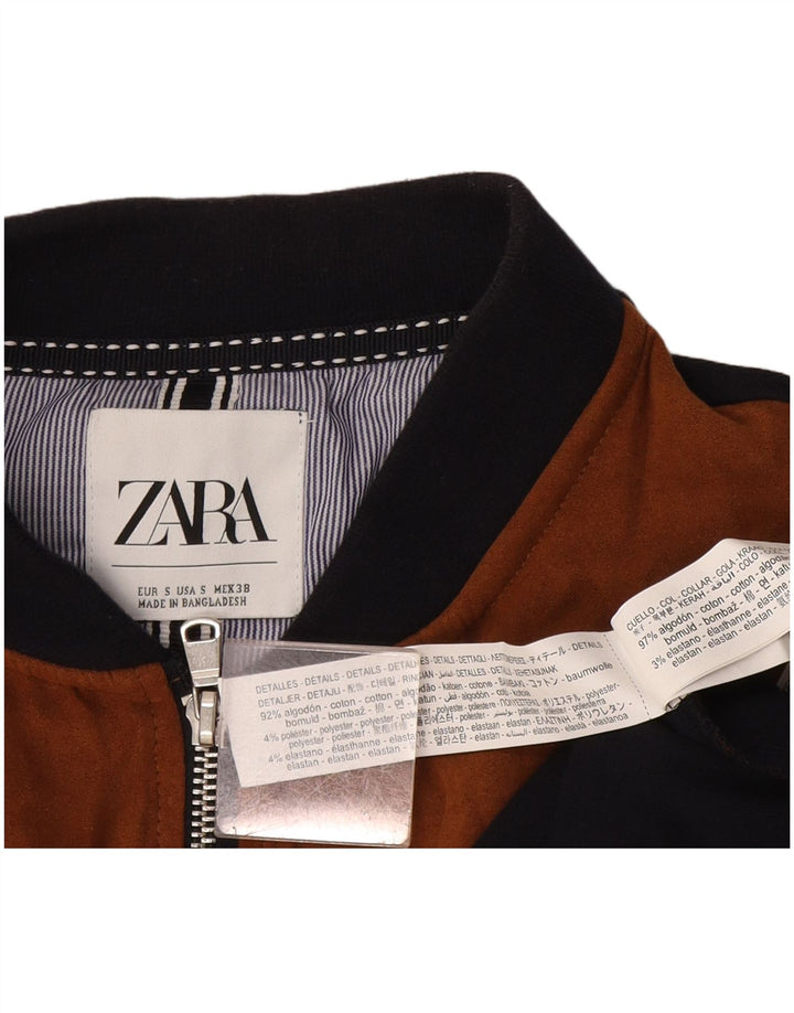 Zara Mens Bomber Jacket UK 36 Small Marrón Colorblock Algodón