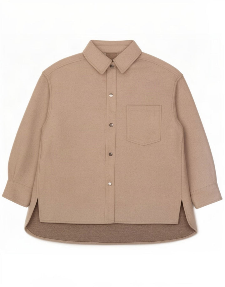Zara Chaqueta tipo shacket extragrande para mujer UK 10 Small Beige Poliéster