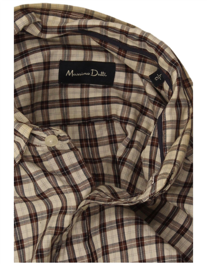 Massimo Dutti Hombre Camisa Franela Large Cuadros Marrón