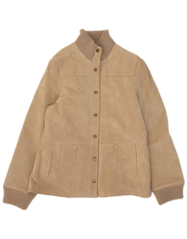 Castro Chaqueta Bomber de Ante para Mujer UK 40 Grande Cuero Beige