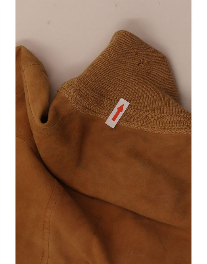 Vintage hombres ante bomber chaqueta Reino Unido 36 pequeño cuero marrón