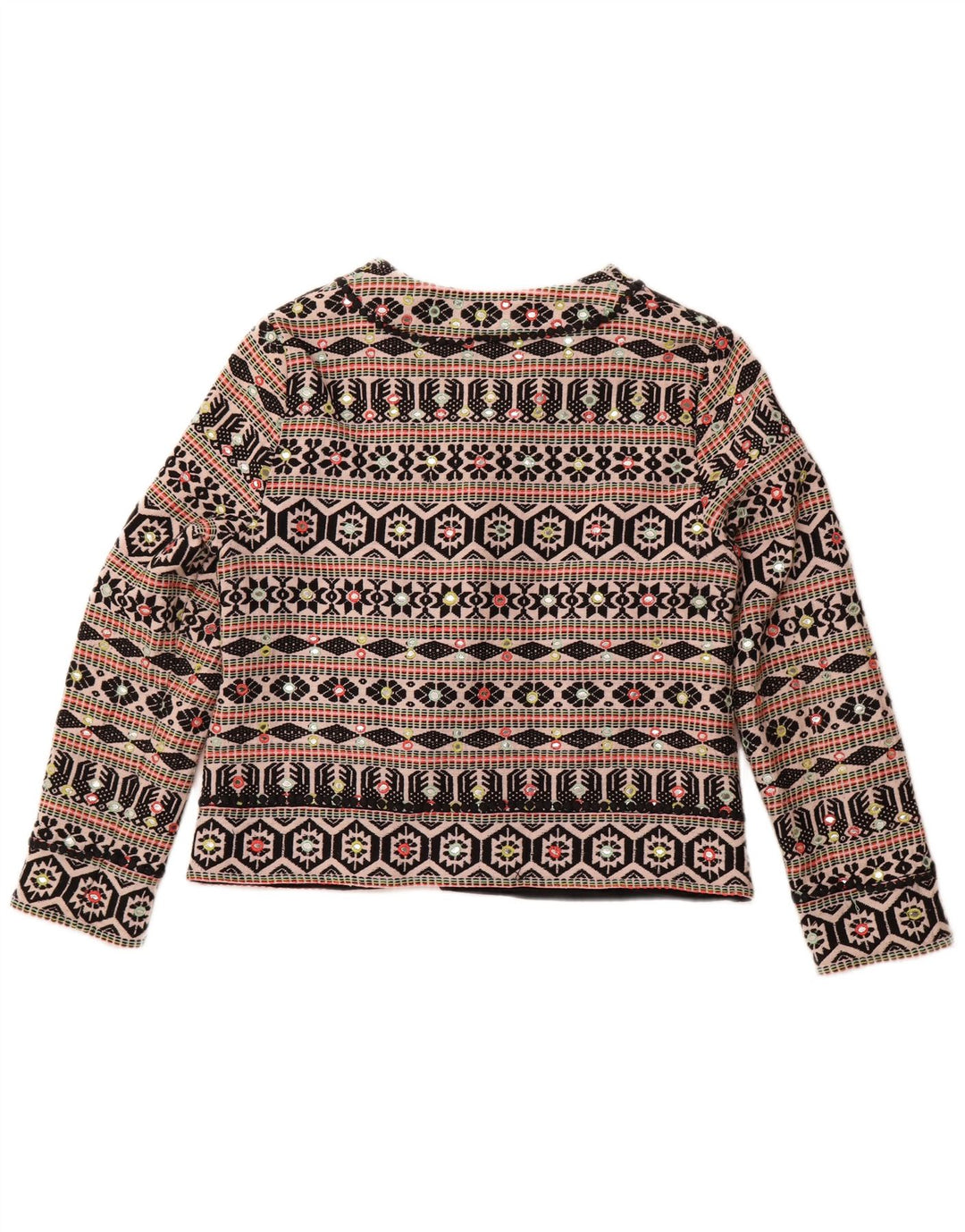 MONSOON Chaqueta Bolero Abierta para Mujer UK 40 XL Algodón Geométrico Negro