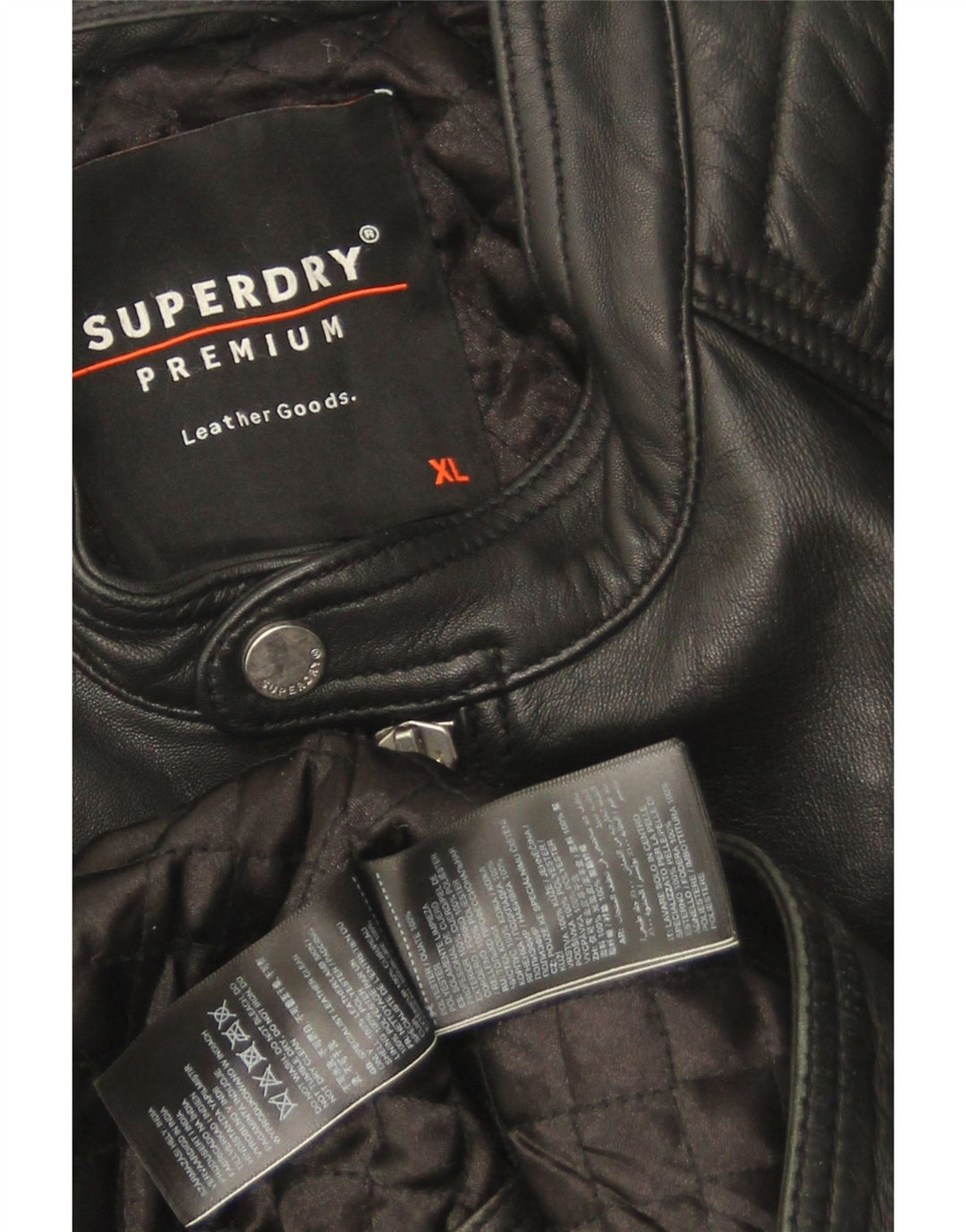 Superdry Chaqueta motera de cuero para hombre UK 42 XL Negro