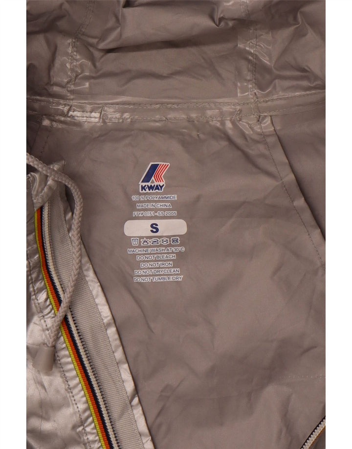 K-WAY Chaqueta impermeable holgada con capucha para mujer, talla 40, talla pequeña, poliamida plateada