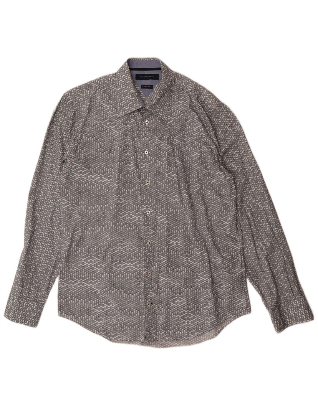 TOMMY HILFIGER Mens Shirt Large Grey Spotted Cotton