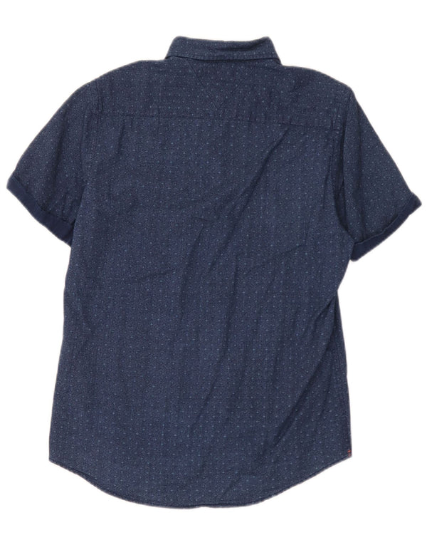 Camisa Tommy Hilfiger de manga corta para hombre, talla pequeña, de algodón con lunares en azul marino