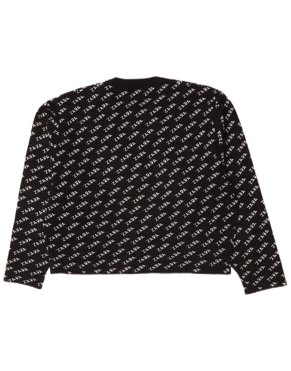 Zara Jersey con cuello redondo y gráfico para mujer, talla 44, talla M, color negro