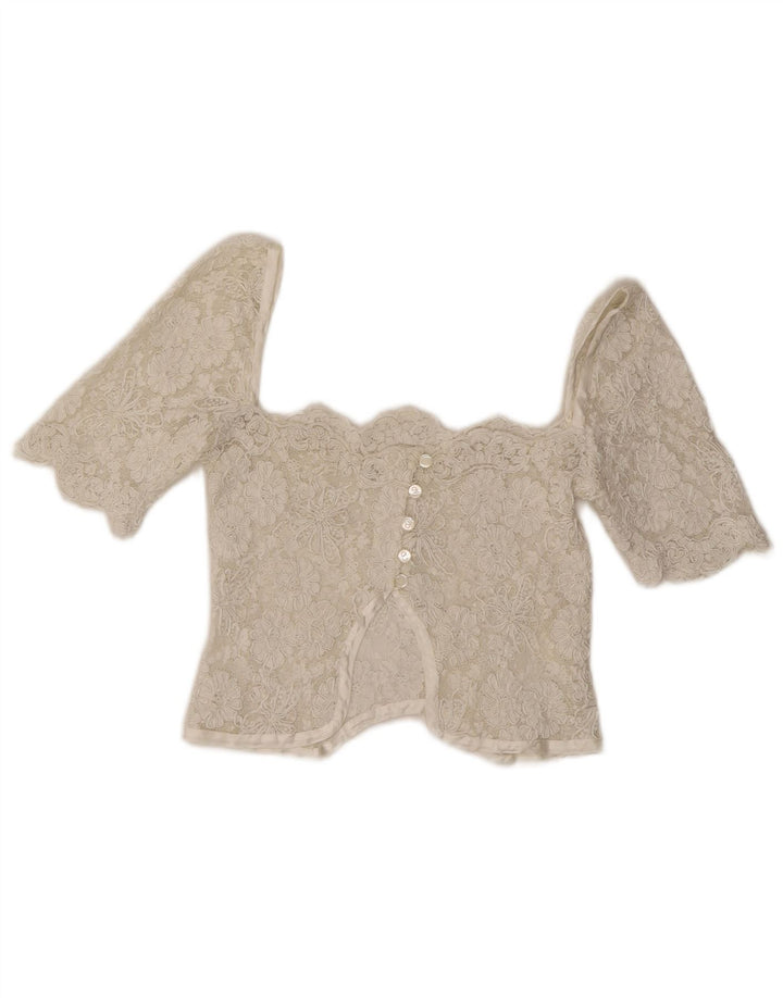 Vintage mujer encaje crop top Reino Unido 4 XS blanco