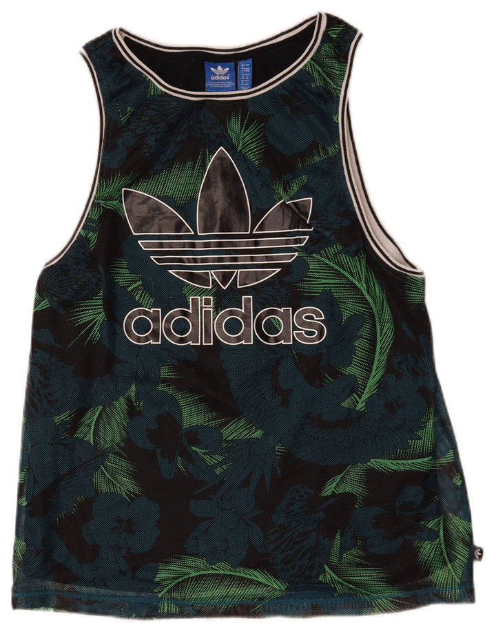 Adidas Mujer Gráfico Chaleco Top UK 8 Pequeño Negro Floral Poliéster