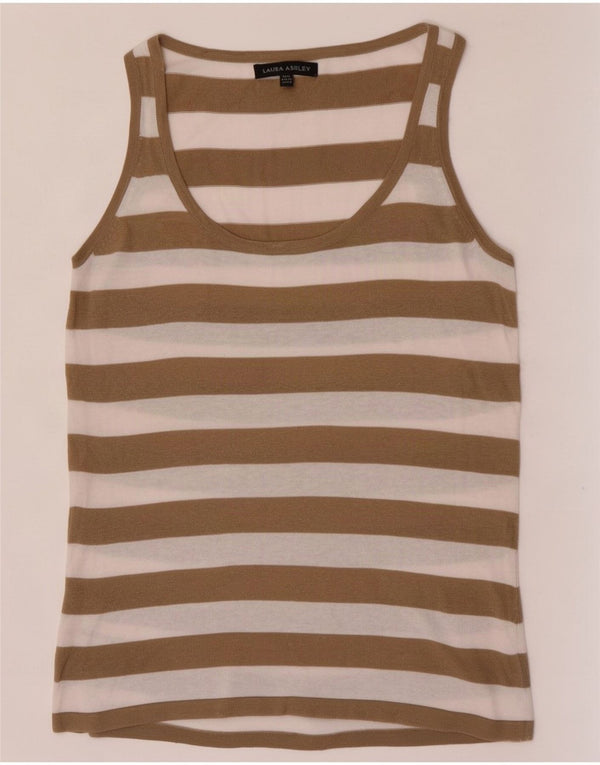 Laura Ashley Top sin mangas transparente para mujer UK 12 Algodón a rayas color caqui mediano