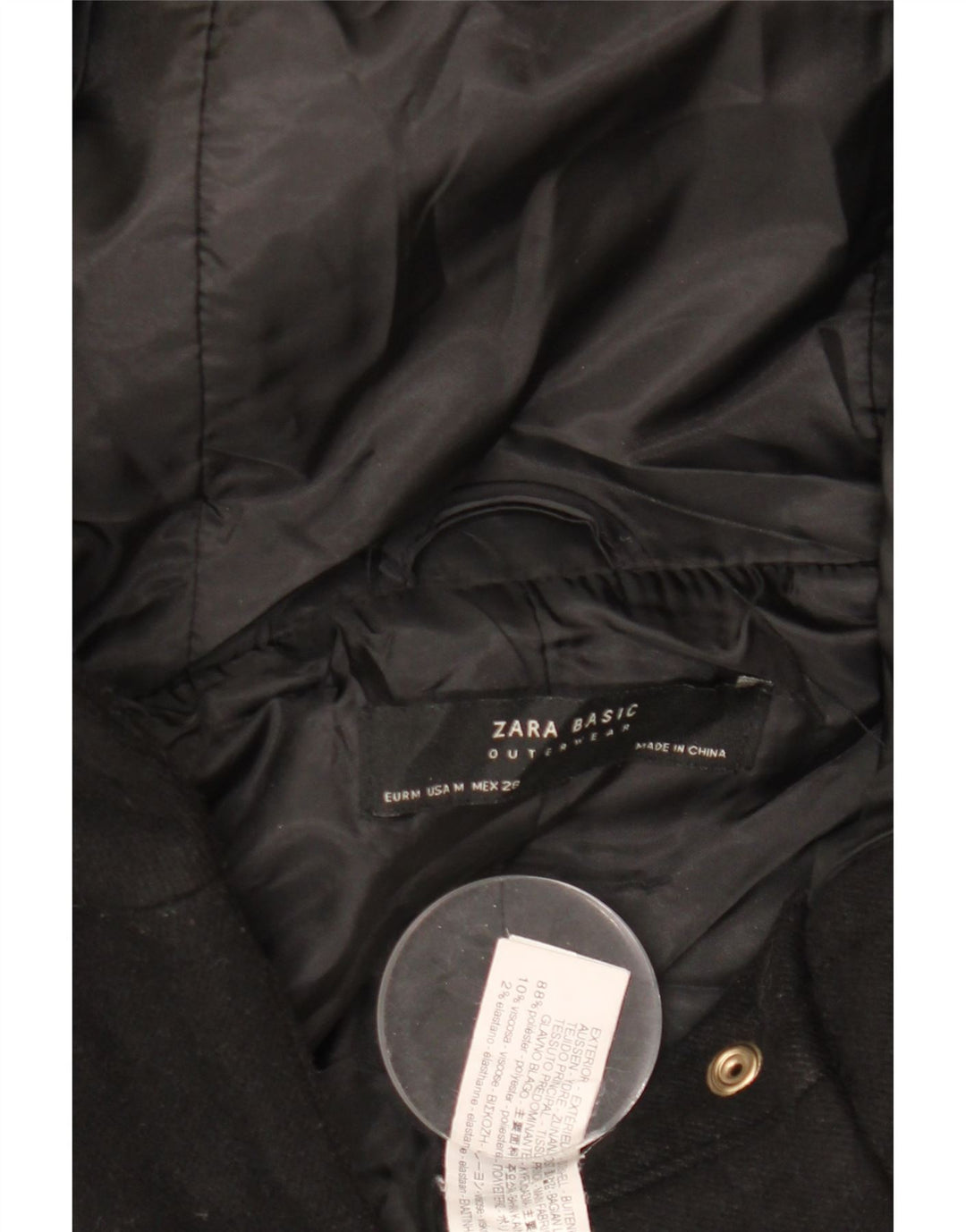 Zara Mujer Cazadora Bomber Con Capucha UK 40 Mediano Poliéster Negro