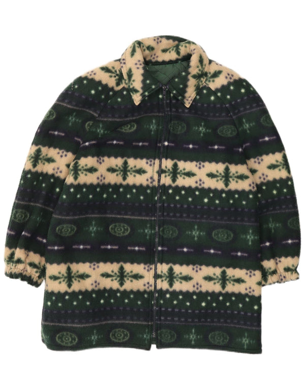 Vintage mujer 3/4 manga chaqueta polar Reino Unido 20 2XL Verde Fair Isle