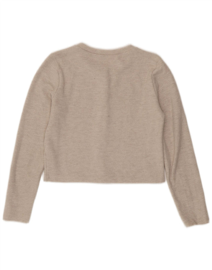 Zara Mujer Crop Cardigan Suéter UK 12 Medio Beige Poliéster