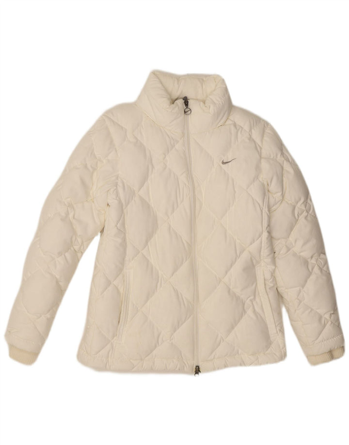 NIKE Chaqueta acolchada con capucha para mujer UK 10/12 Medium Blanco Poliéster