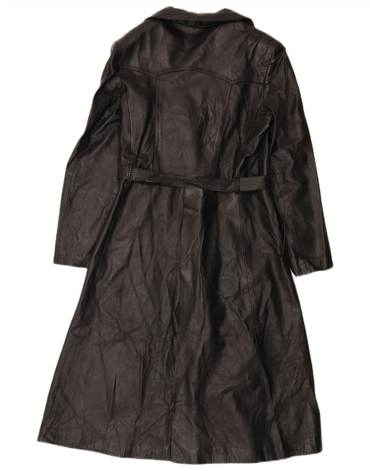 Vintage mujer doble pecho cuero abrigo IT 46 grande negro