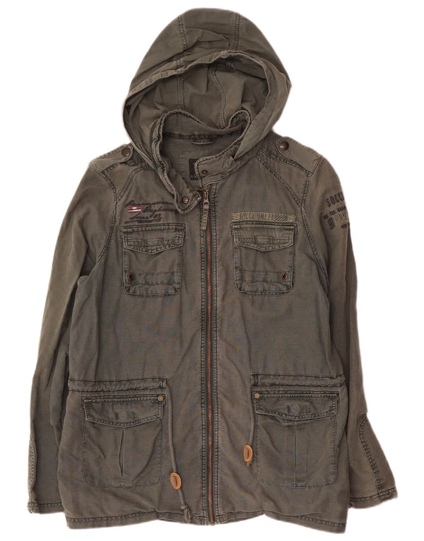 Soccx Chaqueta militar con capucha y gráfico para hombre UK 40 Large Khaki Linen