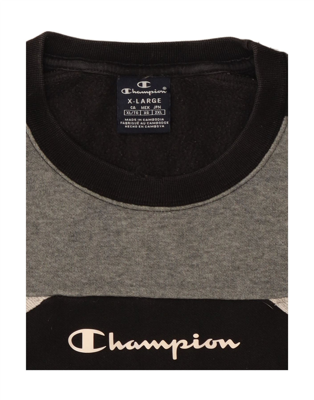 CHAMPION Sudadera gráfica para hombre Jumper XL Negro Colorblock Algodón