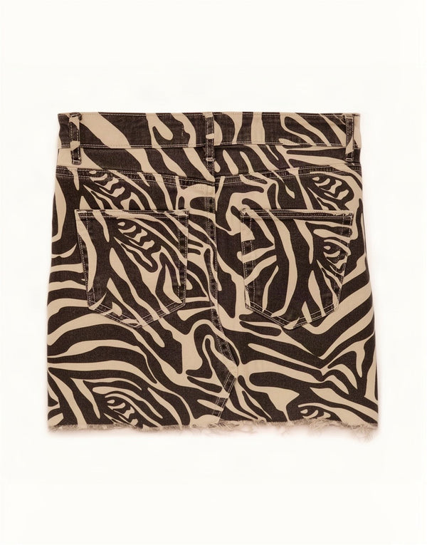 Zara Mujer Mini Falda Vaquera Pequeña W26 Estampado Animal Negro