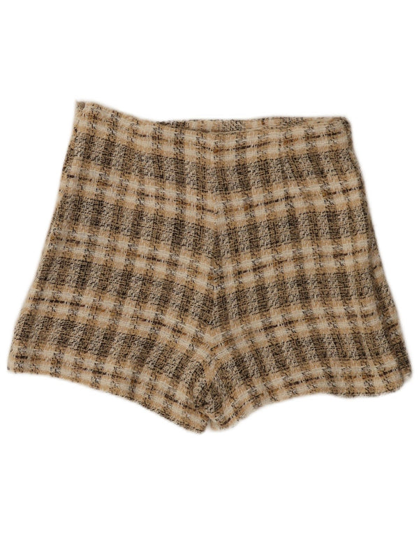 Zara Mujer Shorts Casual Medio W28 Marrón Cuadros Poliéster