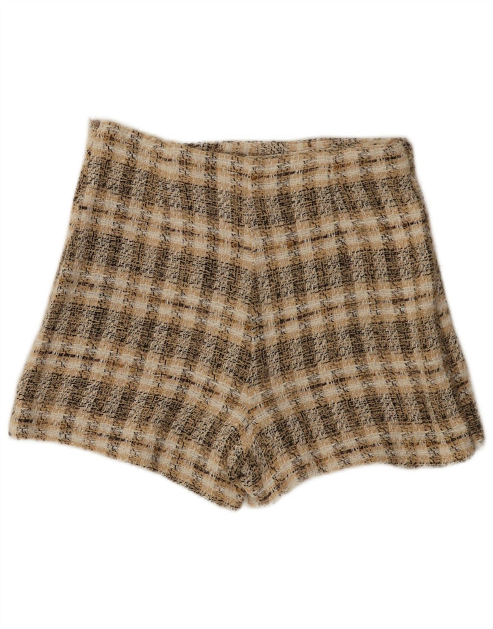 Zara Mujer Shorts Casual Medio W28 Marrón Cuadros Poliéster