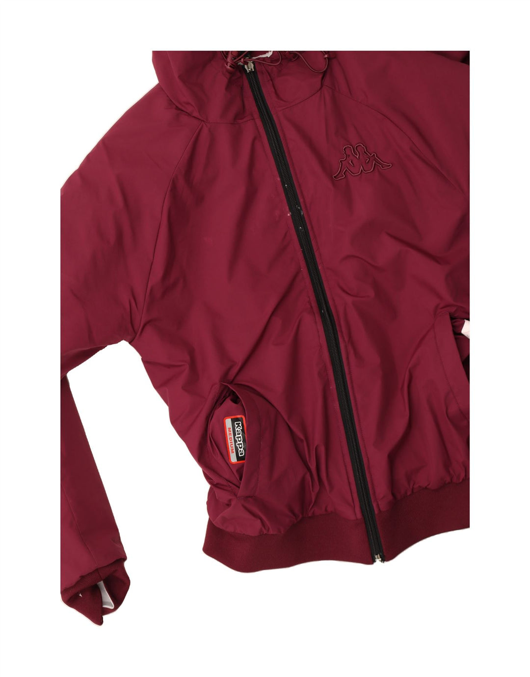KAPPA Womens Hooded Bomber Jacket UK 14 Medium Maroon Colourblock Vintage Kappa and Second-Hand Kappa from Messina Hembry 