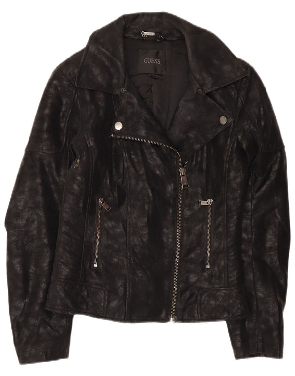 Guess Chaqueta motera de piel sintética para mujer UK 4 XS Poliuretano negro