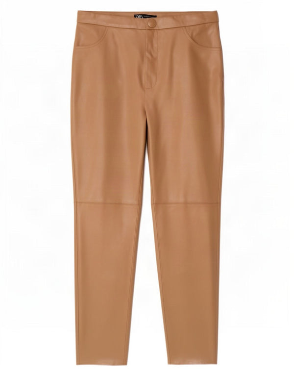 Zara Mujer Pantalón Pitillo De Piel Sintética 2XL W40 L27 Poliuretano Beige