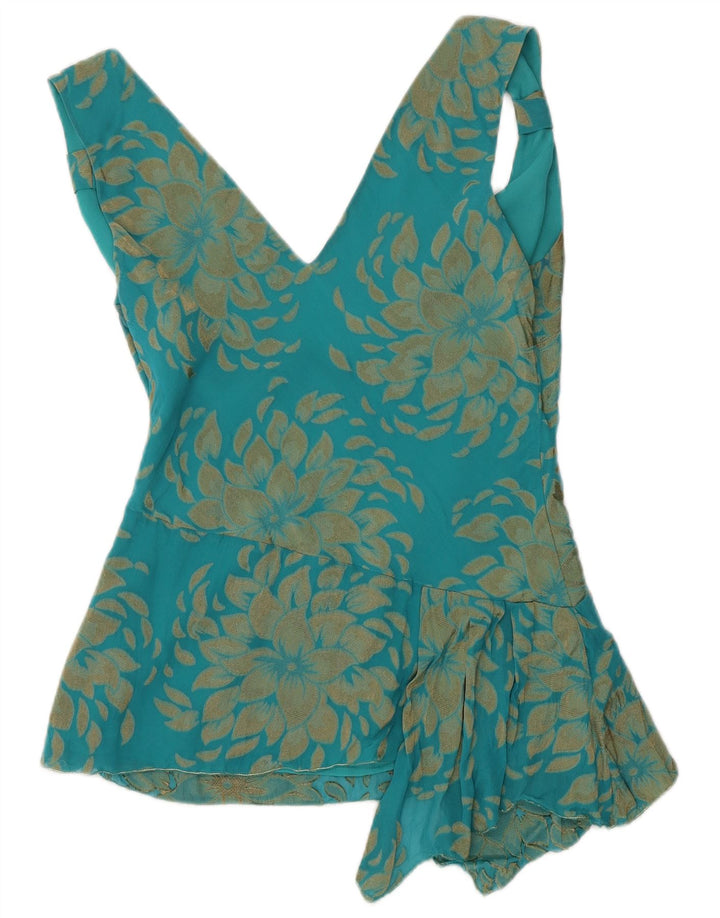 Ted Baker Blusa asimétrica para mujer talla 3 medio verde floral