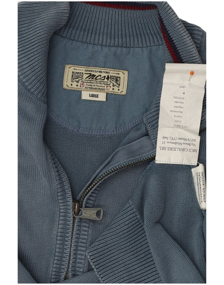 MARLBORO CLASSICS Suéter tipo jersey con cuello y cremallera para hombre Algodón azul grande