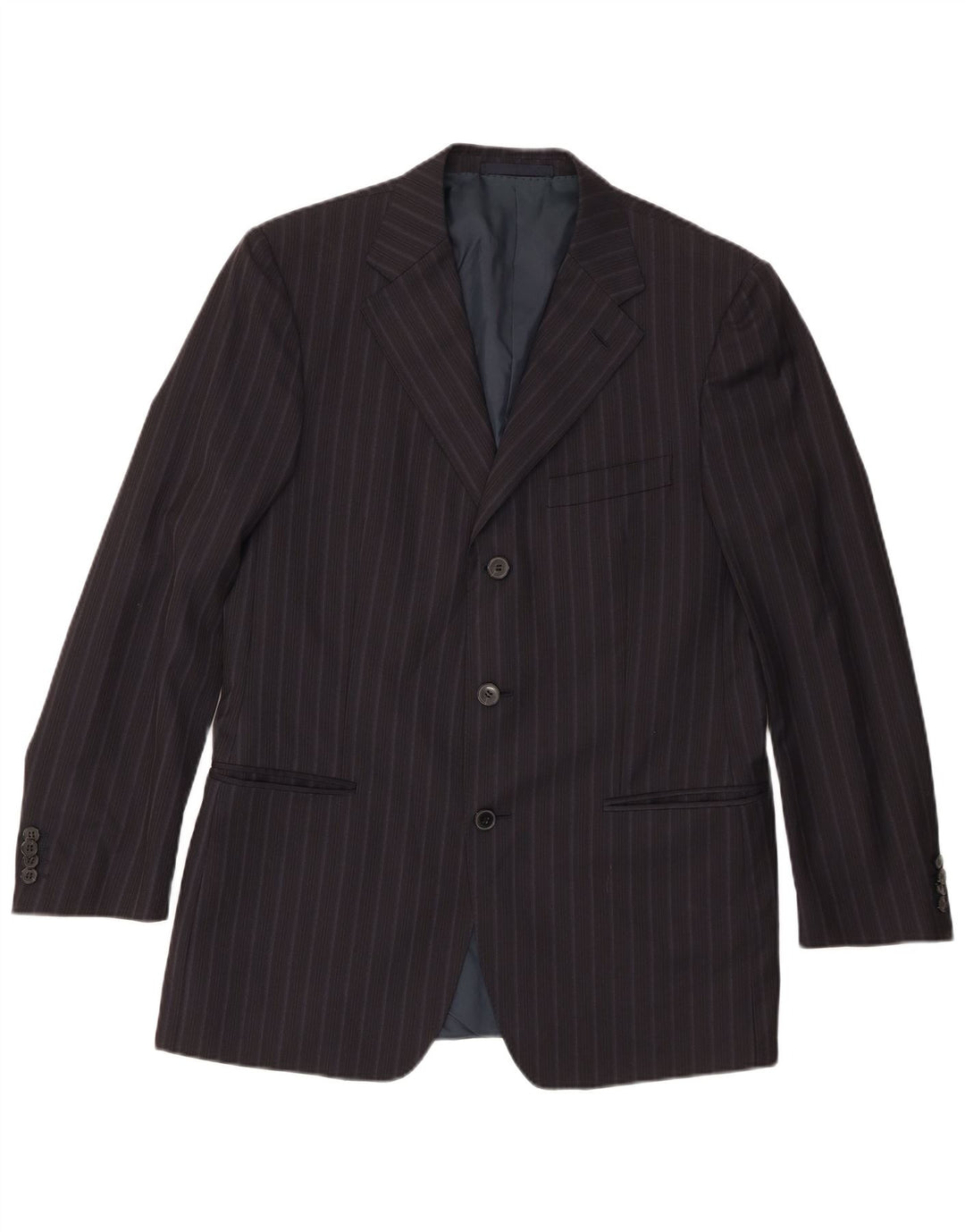 Zegna Chaqueta tipo blazer de 3 botones para hombre IT 50 Large Lana a rayas azul marino