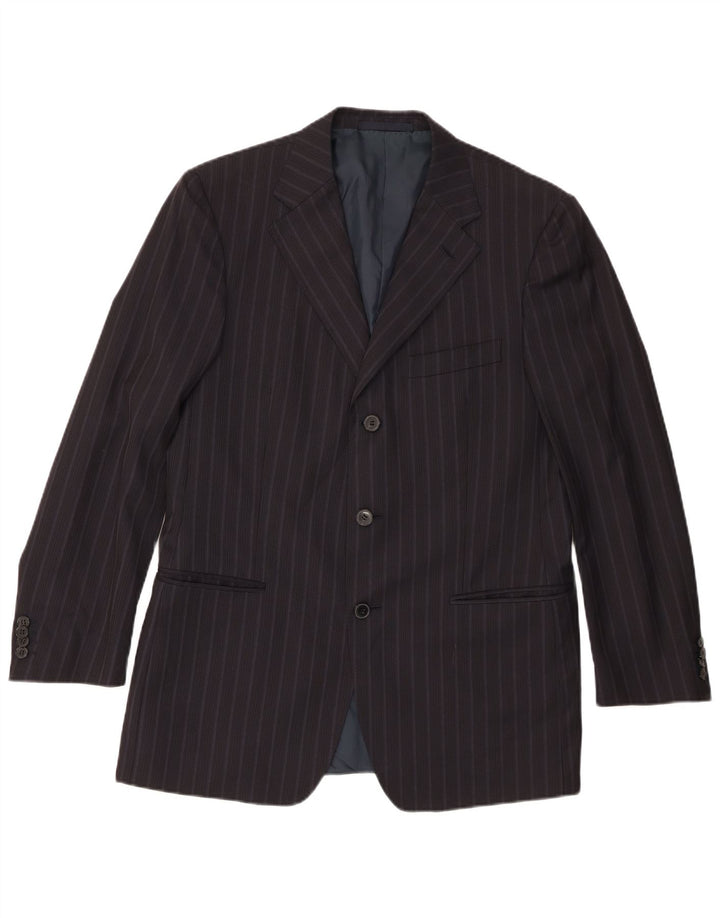 Zegna Chaqueta tipo blazer de 3 botones para hombre IT 50 Large Lana a rayas azul marino