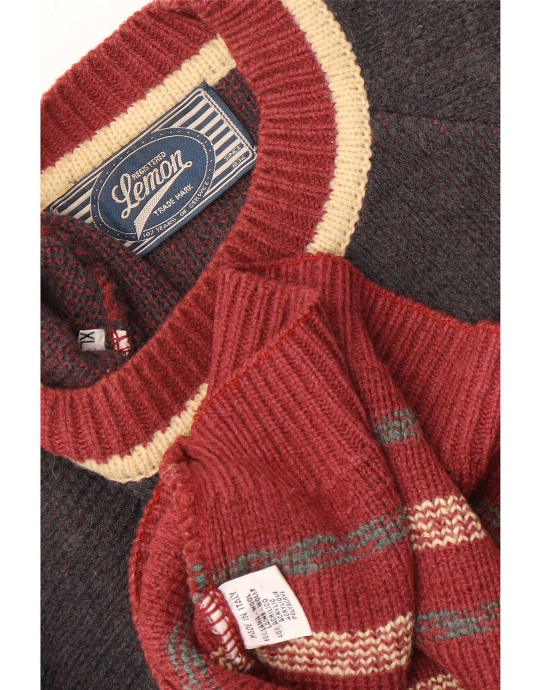 Lemon - Jersey con cuello redondo para hombre, talla XL, lana Fair Isle multicolor