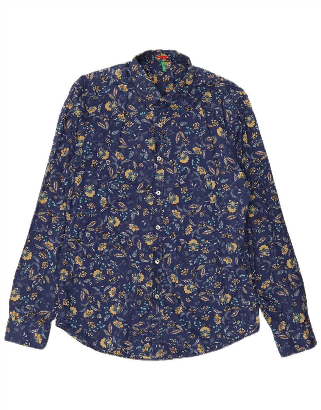 BENETTON Camisa ajustada para hombre Azul marino medio Floral