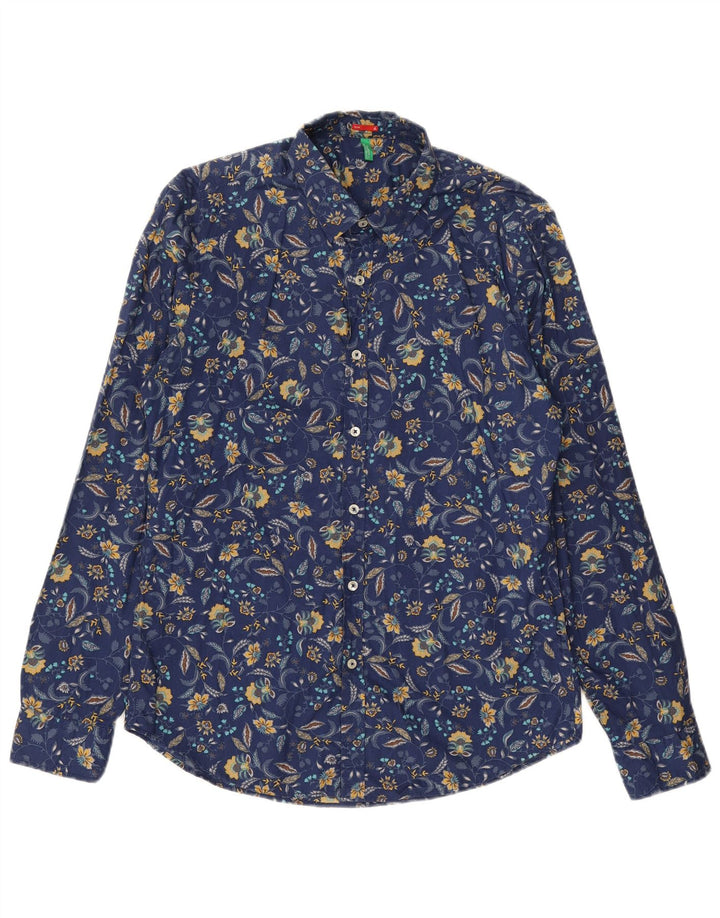 BENETTON Camisa ajustada para hombre Azul marino medio Floral