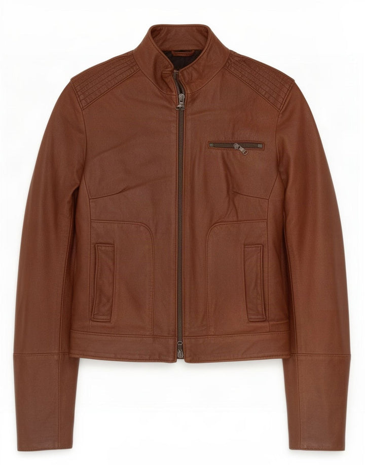 Vintage mujer cuero Racer chaqueta IT 44 marrón medio