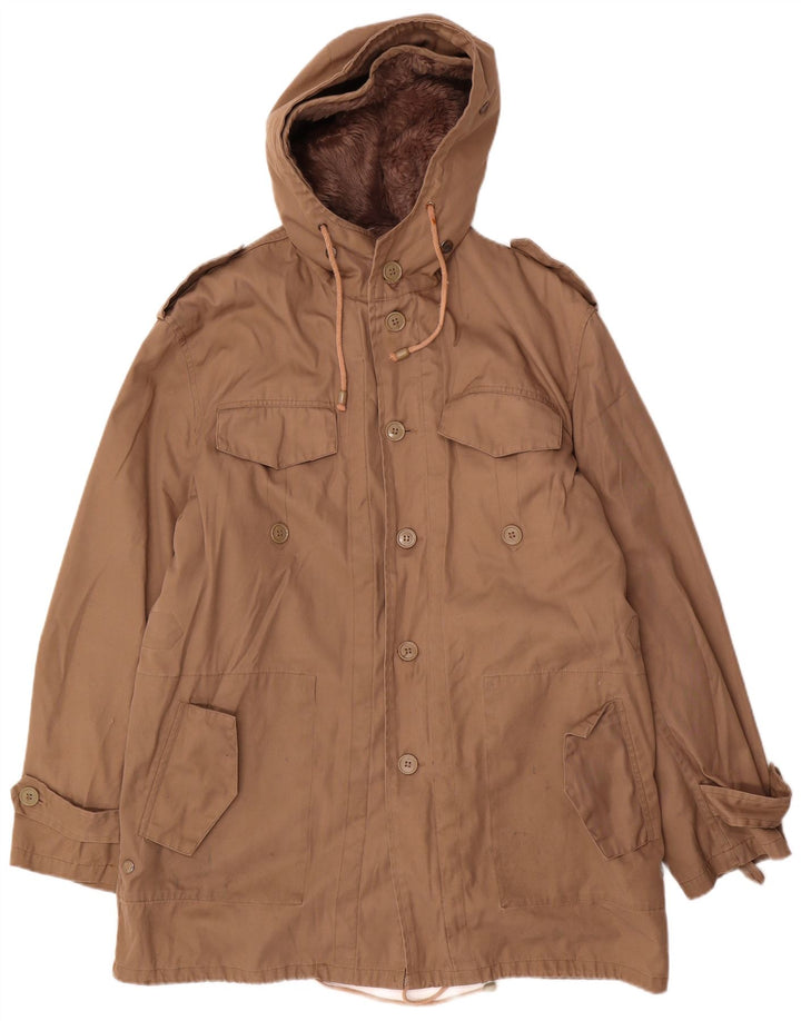 Chaqueta militar vintage con capucha para hombre IT 52 XL Poliéster beige