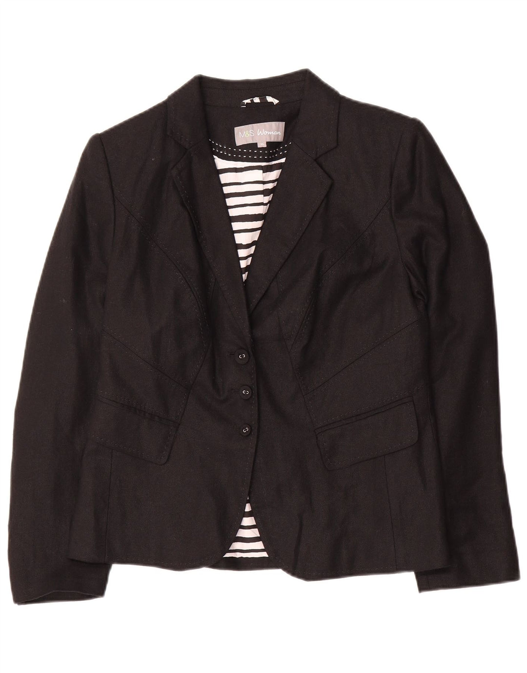 Marks & Spencer Chaqueta Blazer de 3 Botones para Mujer UK 44 Mediana Lino Negro