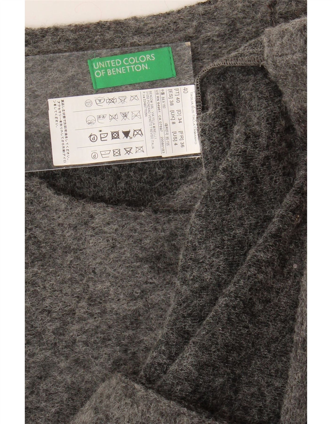 BENETTON Womens Crop Cardigan Sweater IT 40 Small Grey Polyester Vintage Benetton and Second-Hand Benetton from Messina Hembry 