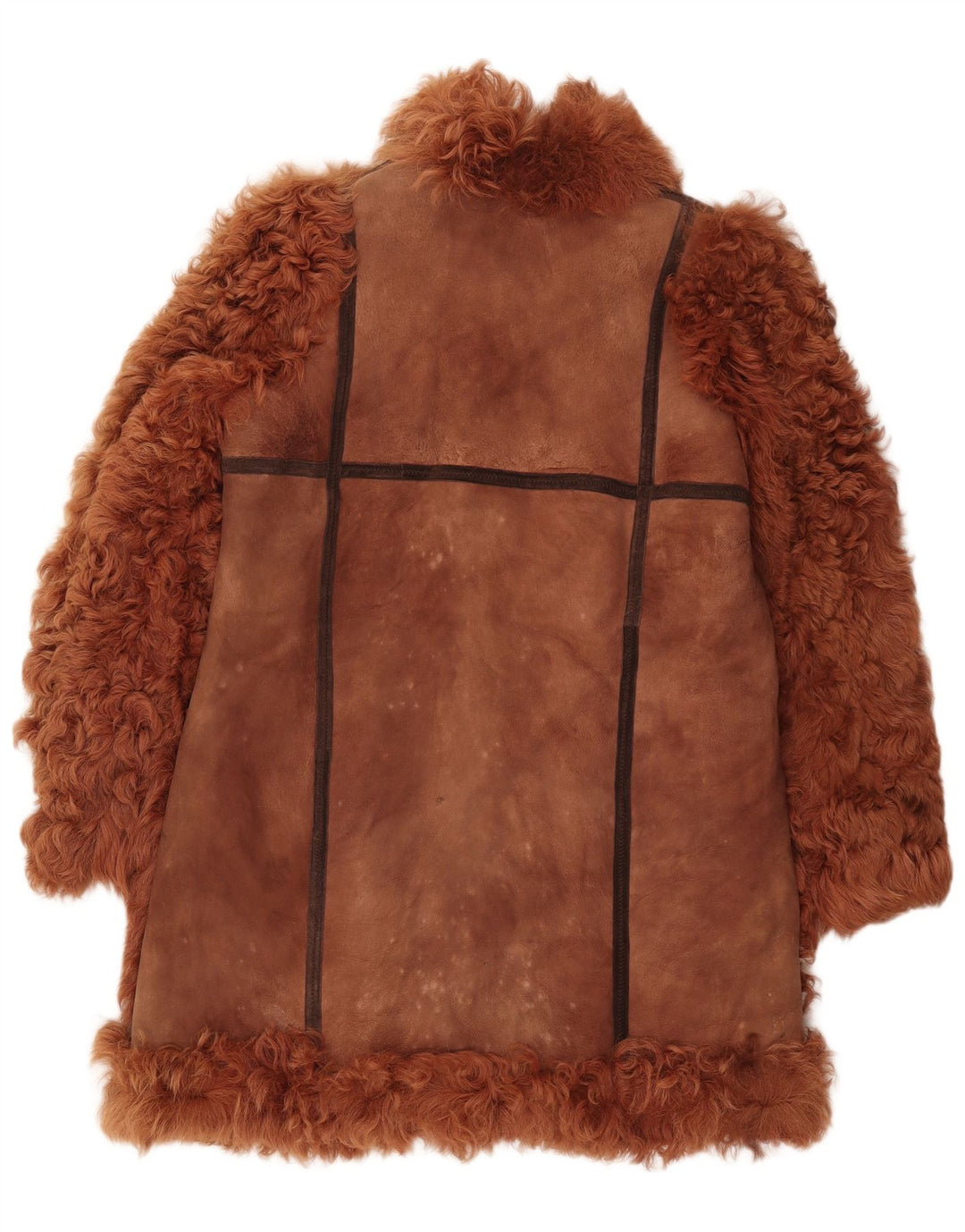 Vintage mujeres frente corbata shearling abrigo Reino Unido 16 marrón grande