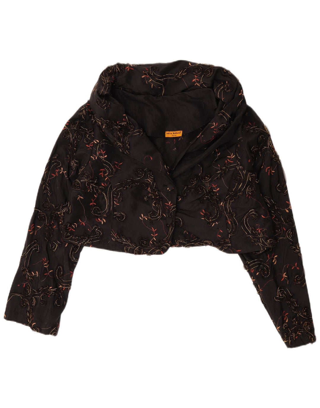 Vintage mujer Bolero chaqueta Reino Unido 14 grande negro floral