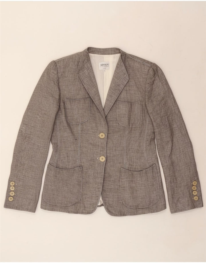 Armani Collezioni Chaqueta Blazer de 2 Botones para Mujer IT 46 Lino Gris Grande