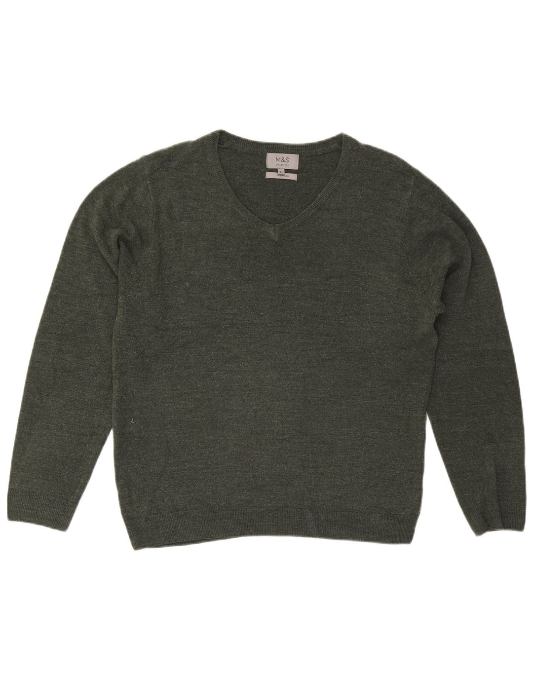 Marks & Spencer Jersey con cuello en V para hombre, talla grande, verde