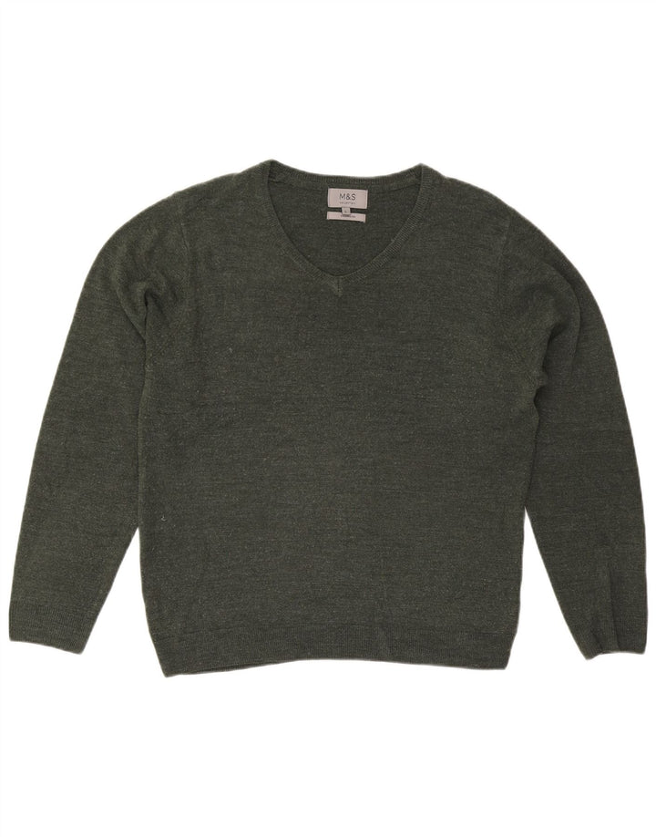 Marks & Spencer Jersey con cuello en V para hombre, talla grande, verde